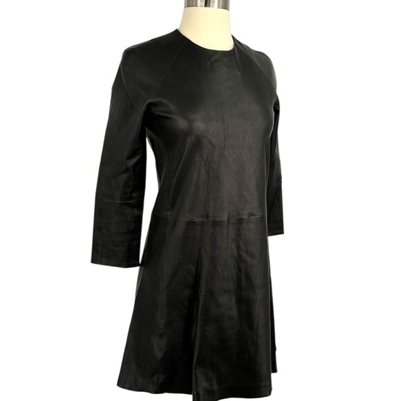 THEPERFEXT Harlem Leather Dress Black Zip Back 3/4 Sleeves Size M Medium - Picture 8 of 11